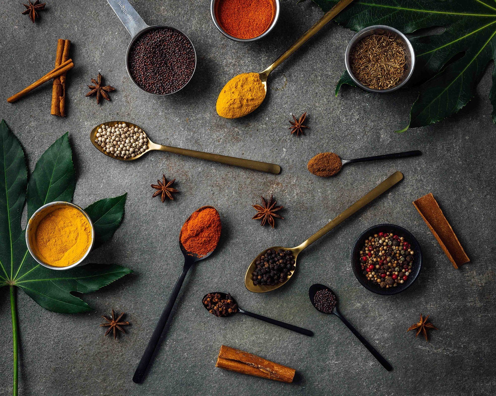 Spices laid on a stone table